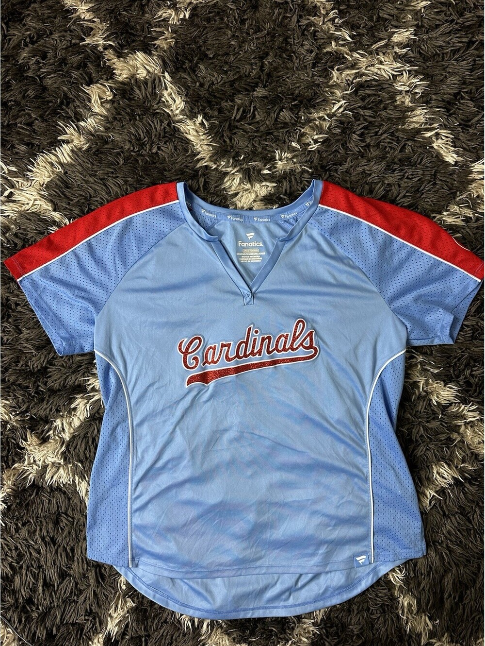 Fanatics St Louis Cardinals Womens V-Neck Jersey Shirt Powder Blue Red 2XL